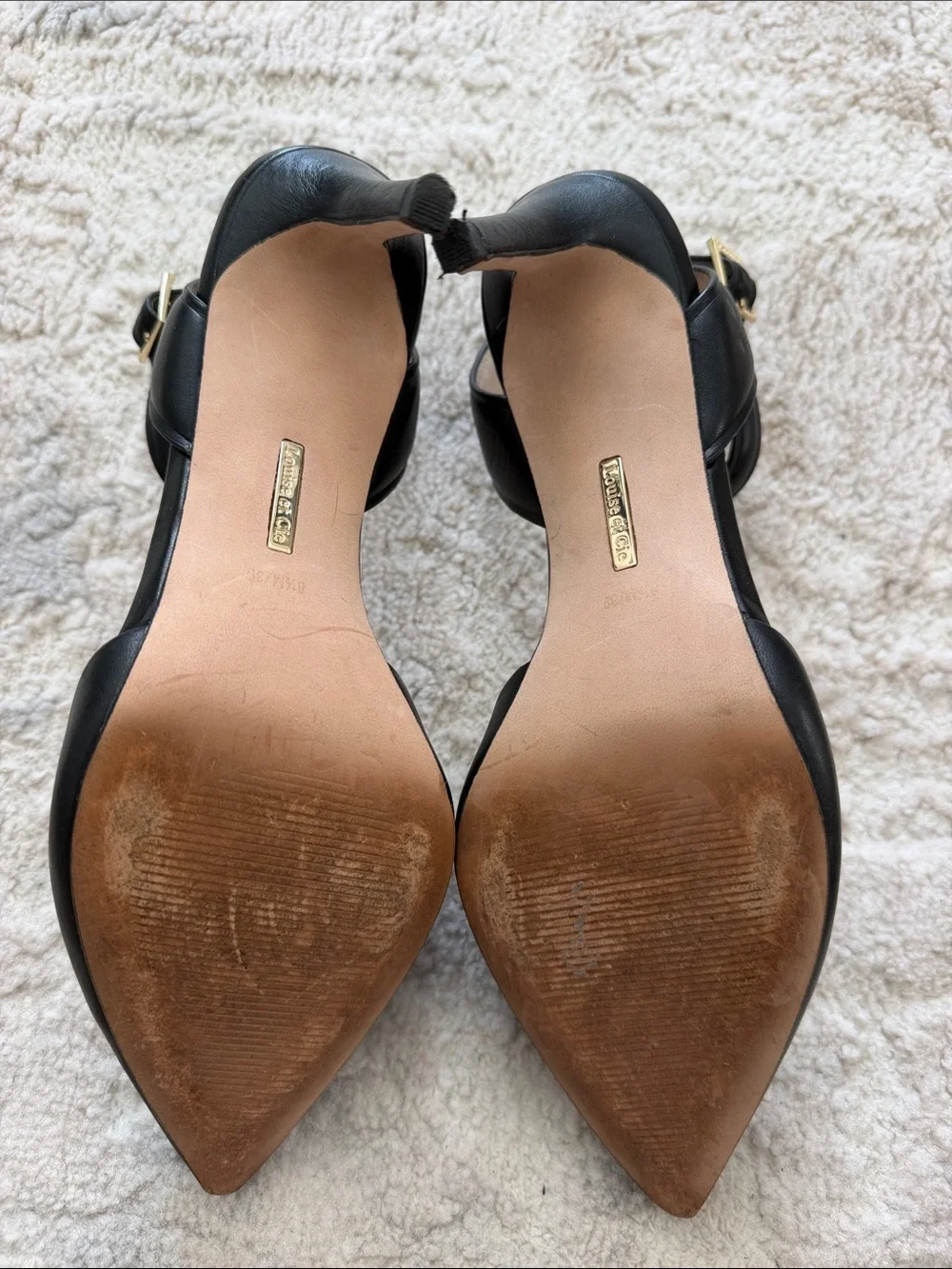 Louise et Cie Black Pointed-Toe Ankle-Strap Heels